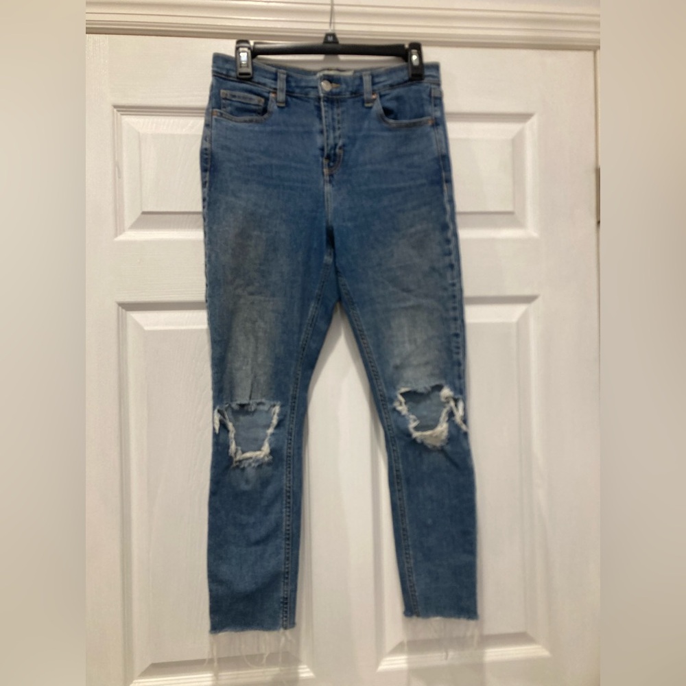 Topshop Moto Jamie Light Blue Distressed Jeans Size 30